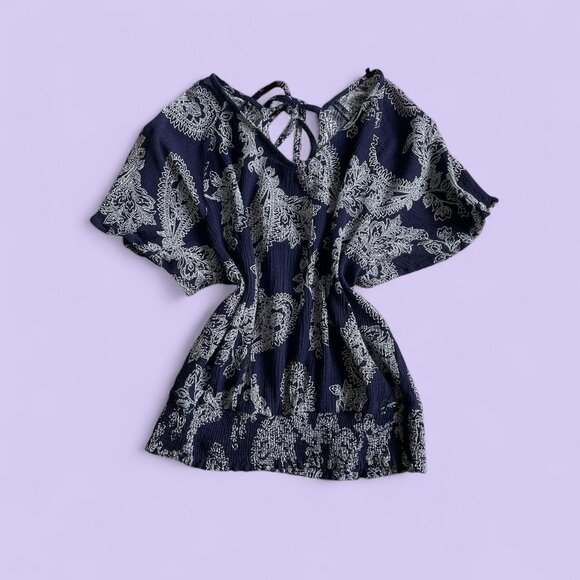 Paper Crane Navy & White Paisley Tie-Back Top – Size Medium - Picture 1 of 8